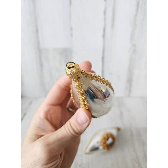 Vintage tinsel teardrop glass ornament Victorian set Xmas silver gold tree - Picture 5 of 9